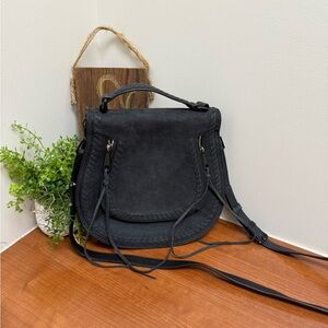 Rebecca Minkoff Crossbody Saddle Bag Black Nubuck Leather Vanity Satchel AUTH.